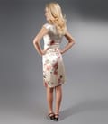 Rochie din saten crem cu imprimeu floral si falduri