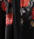Rochie in colturi din saten negru cu imprimeu floral rosu