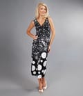 Rochie jerse imprimat alb-negru cu nod pe bust