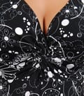 Rochie jerse imprimat alb-negru cu nod pe bust