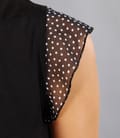 Tricou din jerse uni negru cu aripioare din voal imprimat