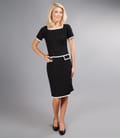 Rochie din jerse gros negru cu garnitura lac