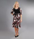 Rochie din saten imprimat si jerse cu maneci bufante