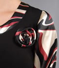 Rochie din saten imprimat si jerse cu maneci bufante