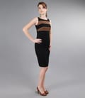 Rochie office din stofa elastica combinatie maro-negru