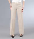 Pantaloni din in bej cu tighele contrast