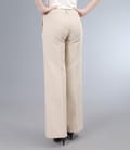 Pantaloni din in bej cu tighele contrast