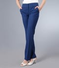 Pantaloni din viscoza creponata albastra cu buzunare