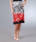 Fusta jerse cu imprimeu floral rosu