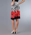 Fusta jerse cu imprimeu floral rosu