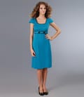 Rochie din jerse turquoise cu garnitura contrast