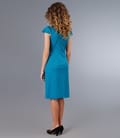 Rochie din jerse turquoise cu garnitura contrast