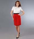 Rochie cu pliuri din stofa elastica alb-ecru-rosu
