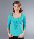 Tricou din jerse elastic satinat cu jabou de voal