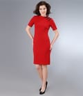 Rochie rosie cu fenta si brandemburguri