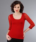 Tricou din jerse rosu cu garnitura de tul elastic