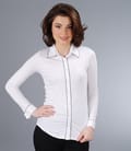 Camasa din jerse elastic alb cu garnitura