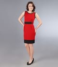 Rochie din jerse elastic rosu cu garnitura contrast