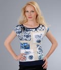 Tricou din jerse imprimat cu garnitura si floare
