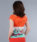 Tricou din jerse elastic imprimat cu maneci raglan