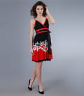 Rochie din jerse elastic imprimat cu volan