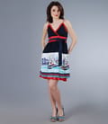 Rochie din jerse elastic imprimat cu volan