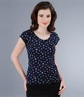 Tricou din jerse elastic imprimat cu umeri cazuti