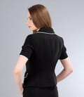Sacou din viscoza creponata neagra cu garnitura contrast