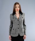 Sacou office din tweed cu garnitura si buzunare