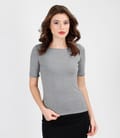 Tricou din jerse uni cu maneci scurte si garnitura