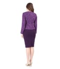 Tinuta office cu sacou din bucle multicolor si rochie din jerse elastic