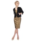 Tinuta de ocazie cu rochie din bumbac elastic metalizat si bolero