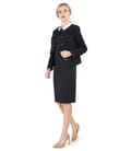 Tinuta office cu sacou din stofa elastic si rochie cu guler rotund