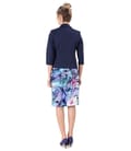 Rochie imprimata cu motive florale si sacou din bumbac texturat
