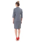 Costum dama office cu rochie si sacou din bumbac texturat cu dungi