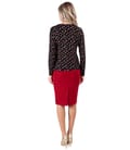 Tinuta office cu fusta si bluza din jerse elastic imprimat
