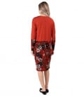 Rochie midi din jerse elastic si catifea brocata cu motive florale