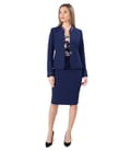 Costum dama office cu fusta si sacou din stofa elastica bleumarin