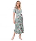 Rochie midi petrecuta din jerse elastic imprimat cu motive florale