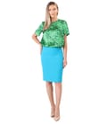 Tinuta office cu bluza din matase naturala si fusta creion