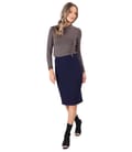 Tinuta office cu bluza din jerse elastic cu guler rotund si fusta creion