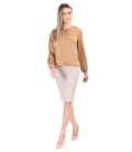 Fusta office din bucle de bumbac cu bluza din saten de viscoza