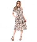 Rochie tip camasa din bumbac elastic imprimat cu lire