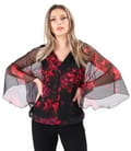 Bluza tip fluture din voal imprimat digital cu motive florale