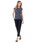 Tinuta eleganta cu pantaloni din bumbac elastic si bluza din jerse cu print digital