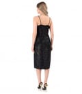 Rochie de seara midi din paiete metalizate negre cu bretele