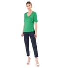 Tinuta eleganta cu pantaloni pana din bumbac si bluza din jerse elastic