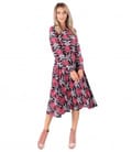 Rochie midi din viscoza plina imprimata cu motive florale