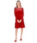 Rochie cu volan din catifea elastica uni