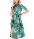 Rochie tip camasa din bumbac elastic imprimat cu lire